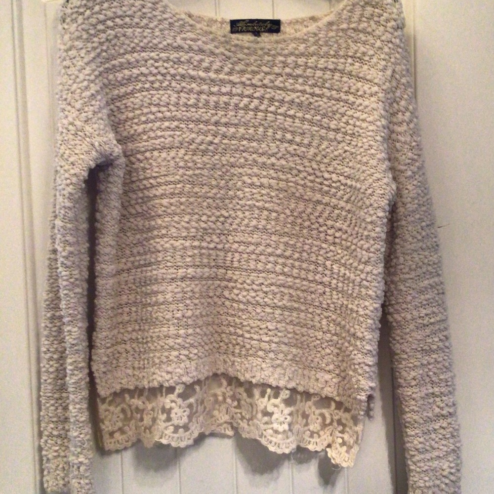 Cream, lace trim sweater